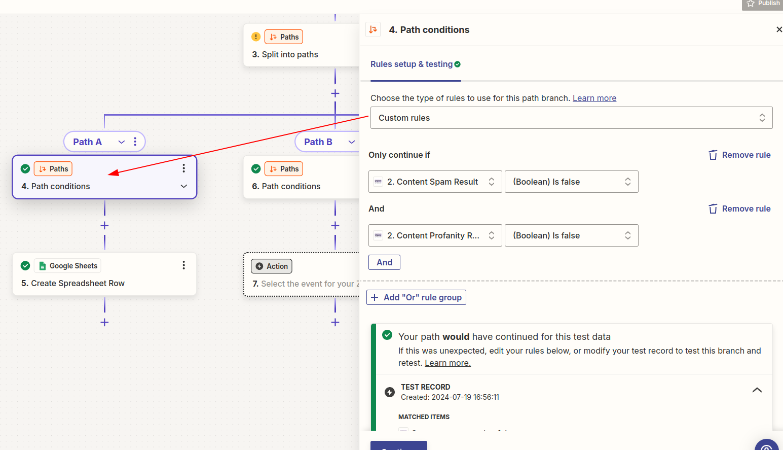 Zapier Path Condition Example