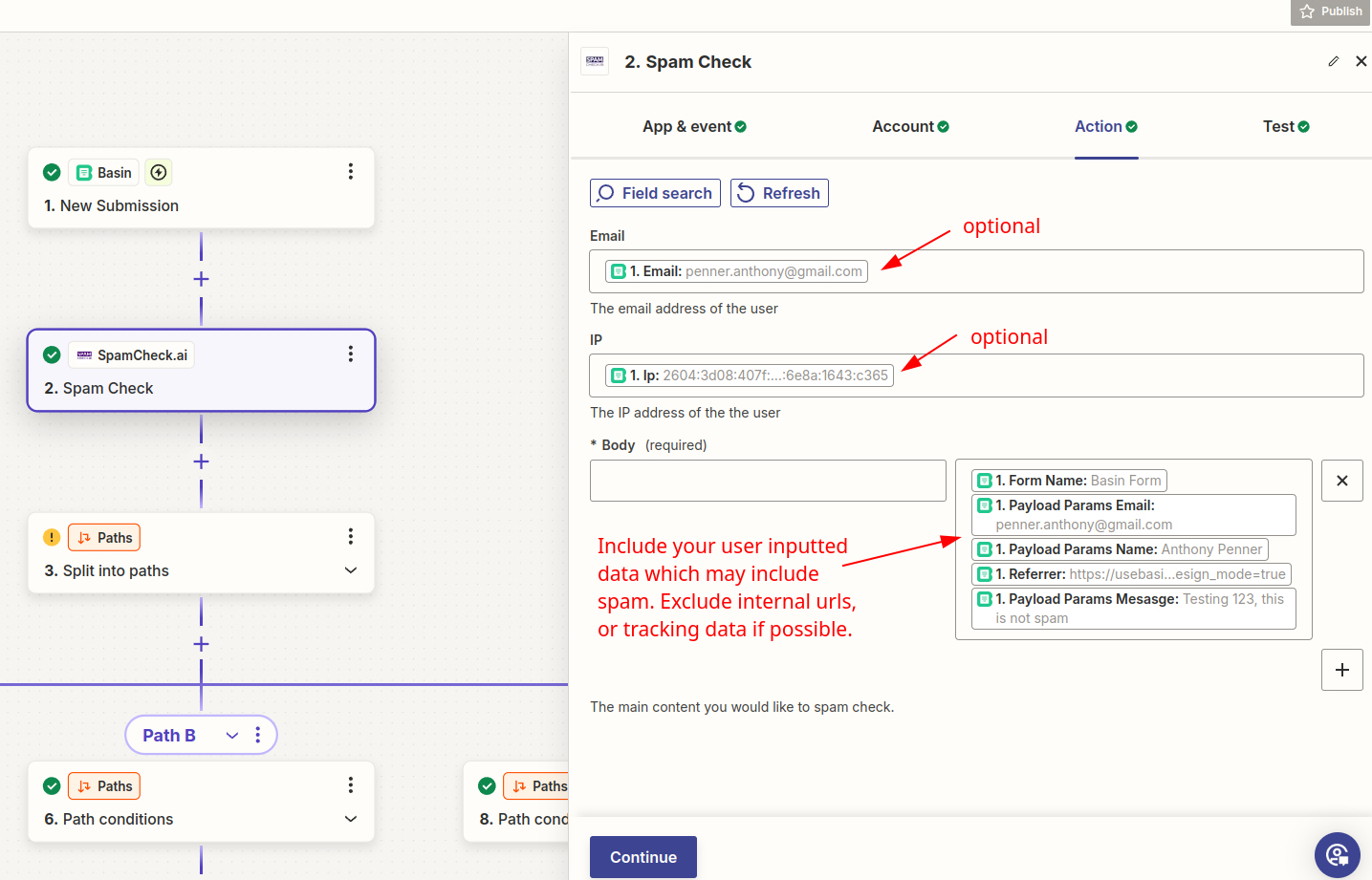 Zapier SpamCheck Step Example